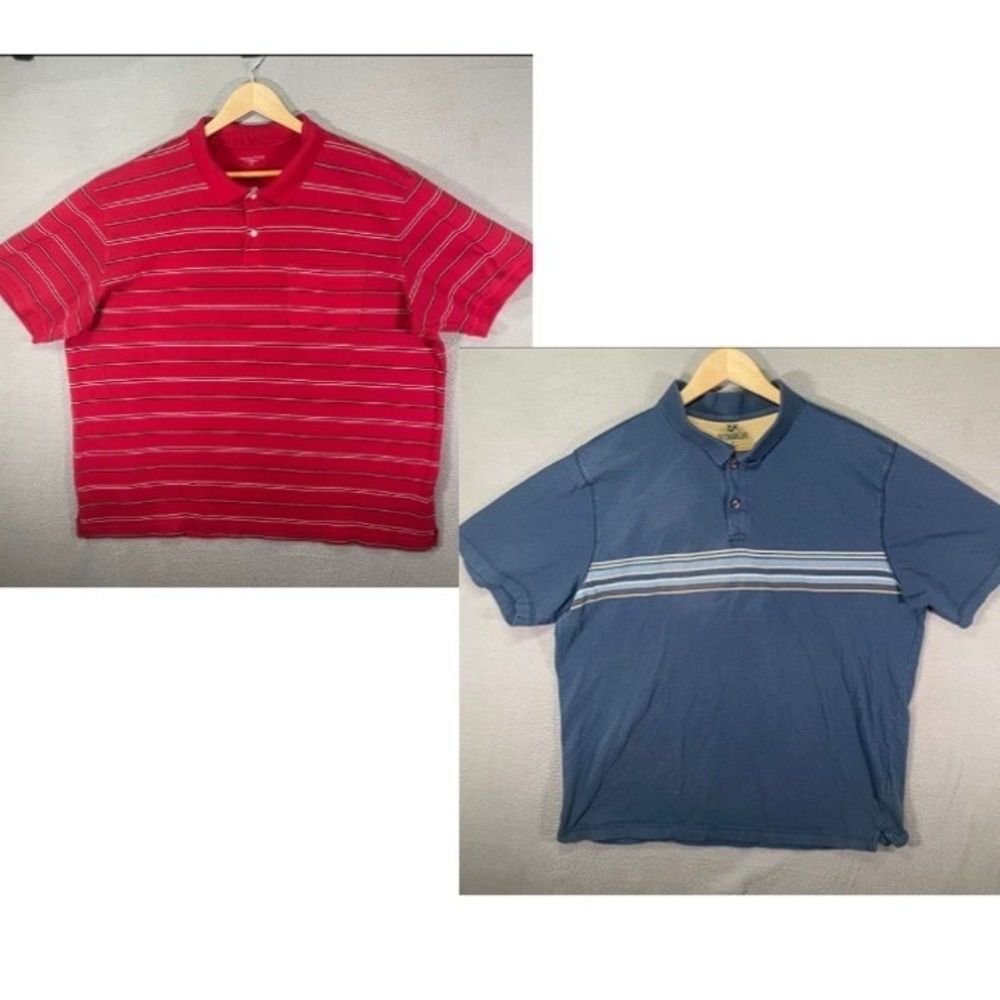 Lot of 2 Covington Mens Red Striped Short Sleeve Polo Shirt XL Made in Nicaragua